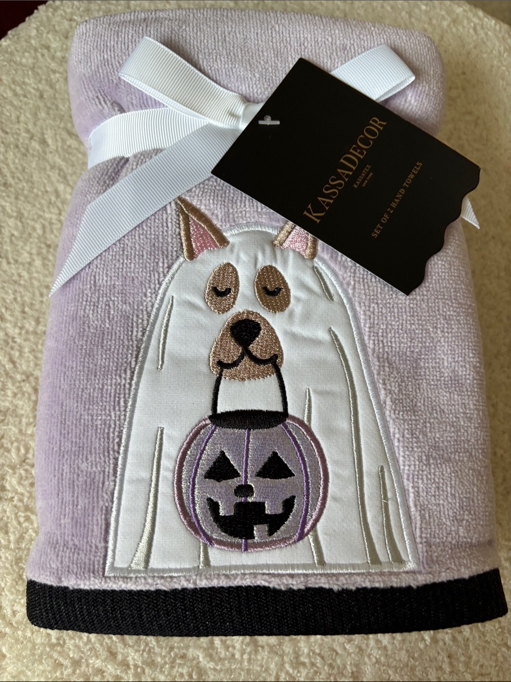Ghost Pup Halloween dog hand towel set of 2 bath towels Frenchie embroidered